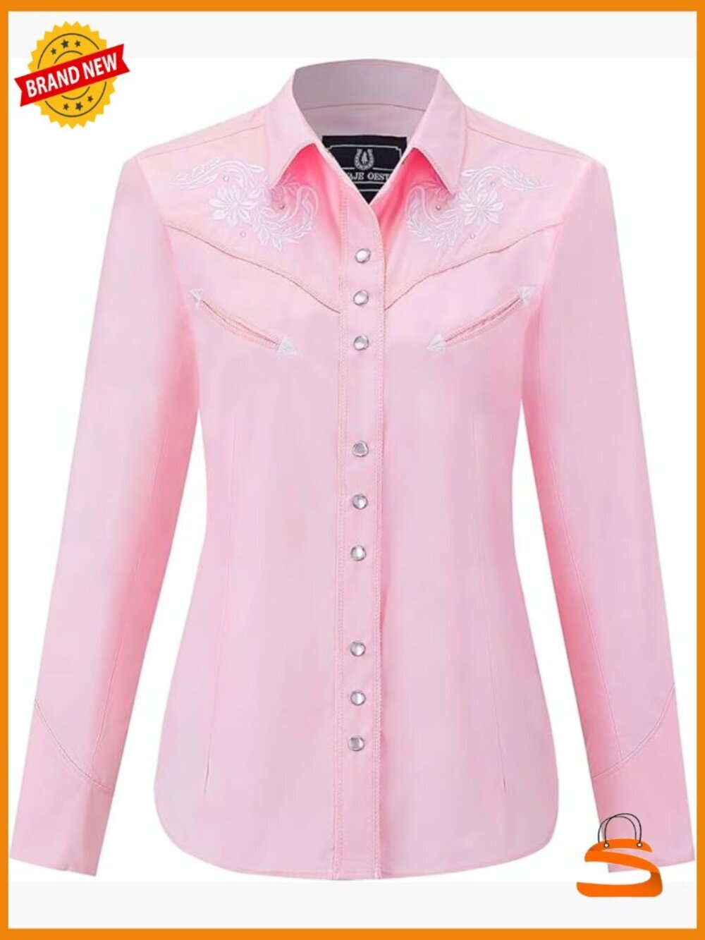 Womens Embroidered Western Cowgirl Slim Fit Snap Button Down Long Sleeve Shirt